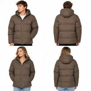 Dutch Bros Coffee Jacket Unisex Small Brown Hooded Puffer Employee Padded Coat